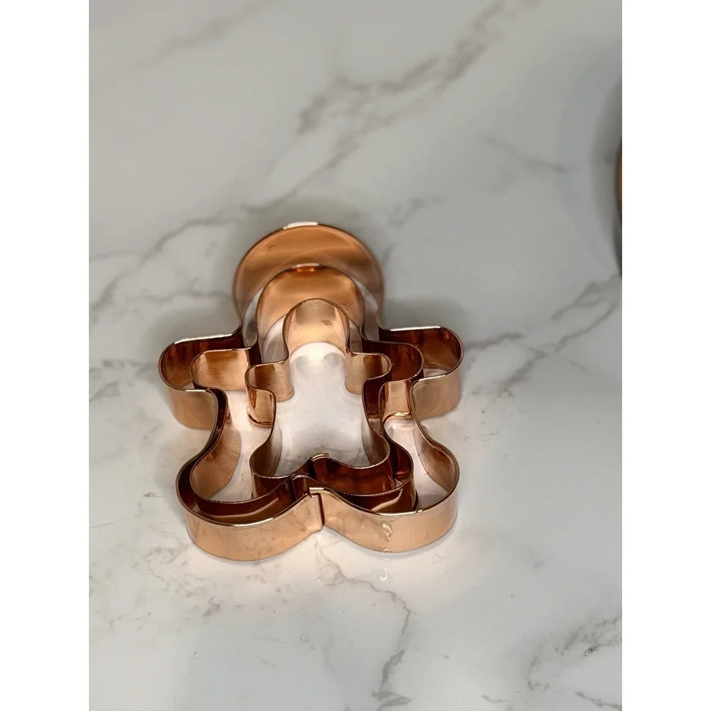 Vintage Set Copper Cookie Cutters ~  Gingerbread Family in Container